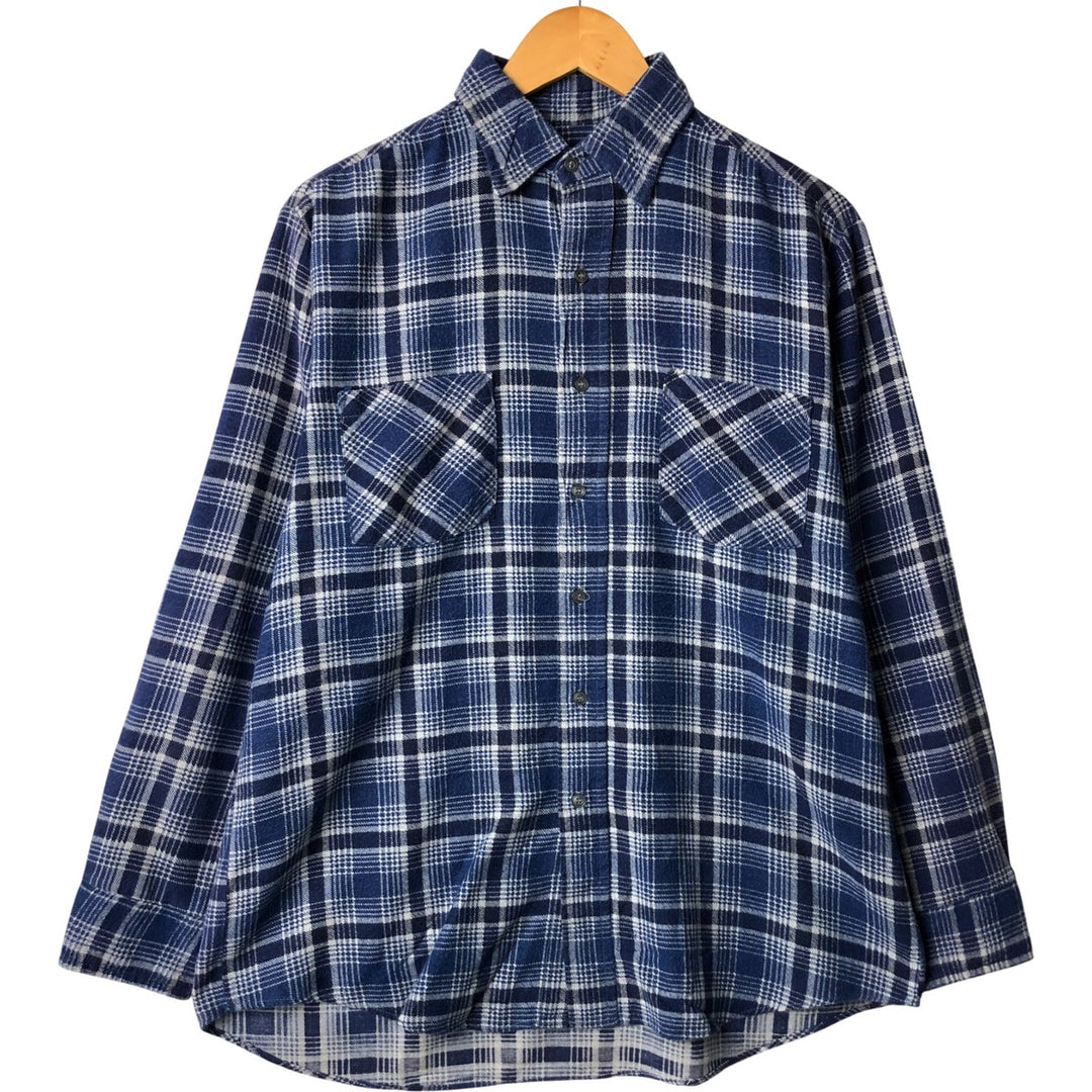 Vintage 80s-90'S American Edition Long Sleeve Light Flannel Check Shirt, Made in USA, Men's Size Medium cotton blue type Vintage Second Hand