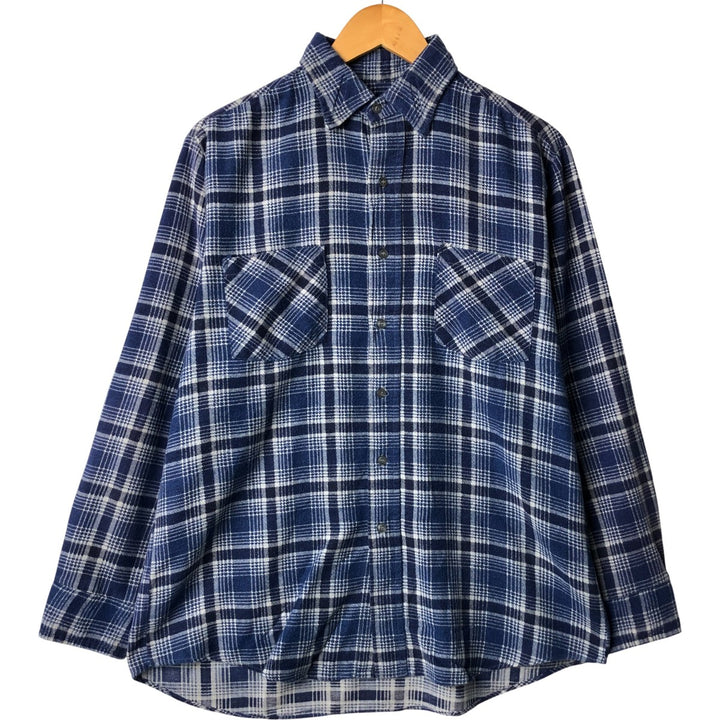 Vintage 80s-90'S American Edition Long Sleeve Light Flannel Check Shirt, Made in USA, Men's Size Medium cotton blue type Vintage Second Hand