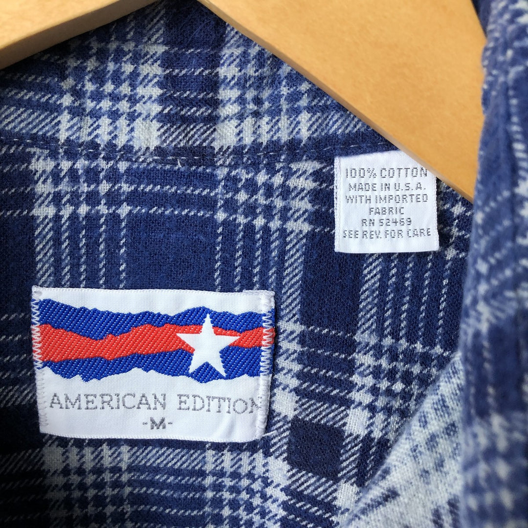 Vintage 80s-90'S American Edition Long Sleeve Light Flannel Check Shirt, Made in USA, Men's Size Medium cotton blue type Vintage Second Hand