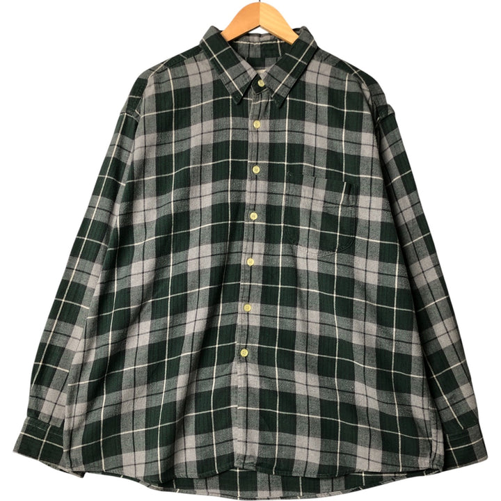 90'S J.Crew long-sleeved flannel check shirt, men's size XXL, vintage cotton green type Vintage Second Hand