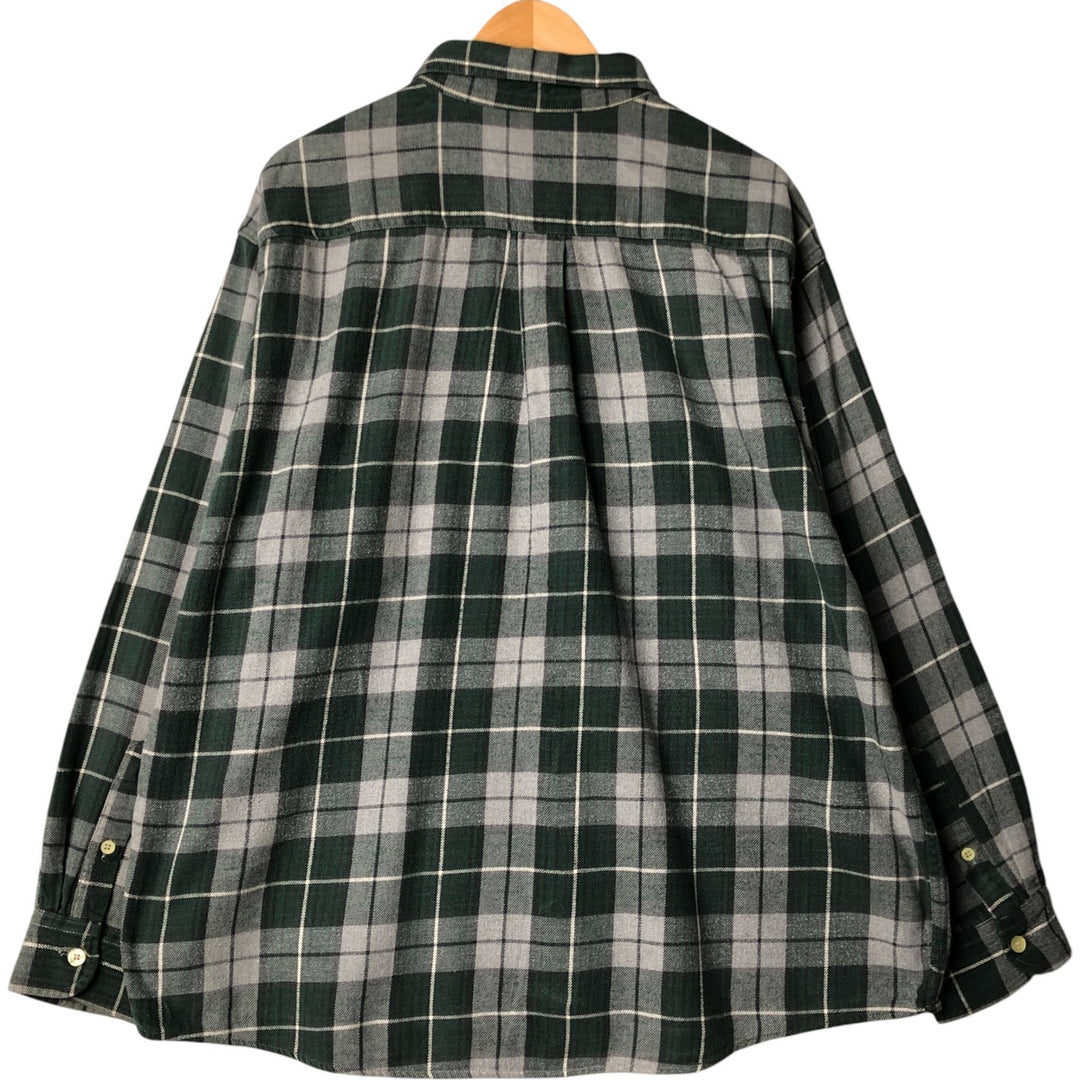 90'S J.Crew long-sleeved flannel check shirt, men's size XXL, vintage cotton green type Vintage Second Hand