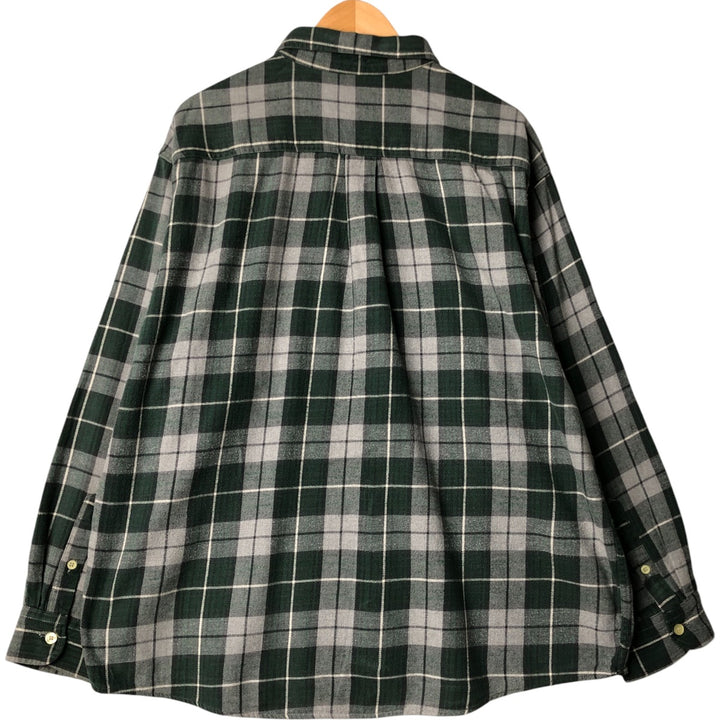 90'S J.Crew long-sleeved flannel check shirt, men's size XXL, vintage cotton green type Vintage Second Hand