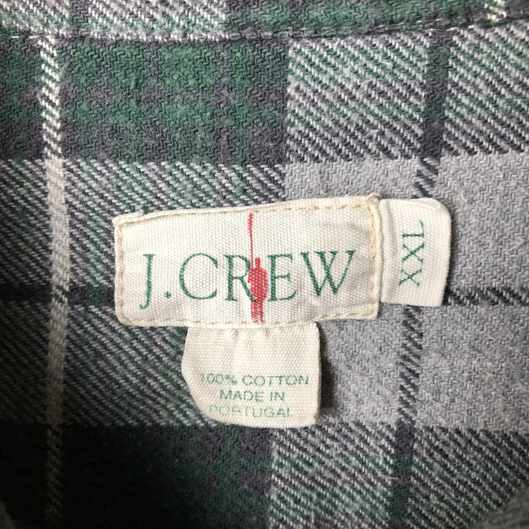 90'S J.Crew long-sleeved flannel check shirt, men's size XXL, vintage cotton green type Vintage Second Hand