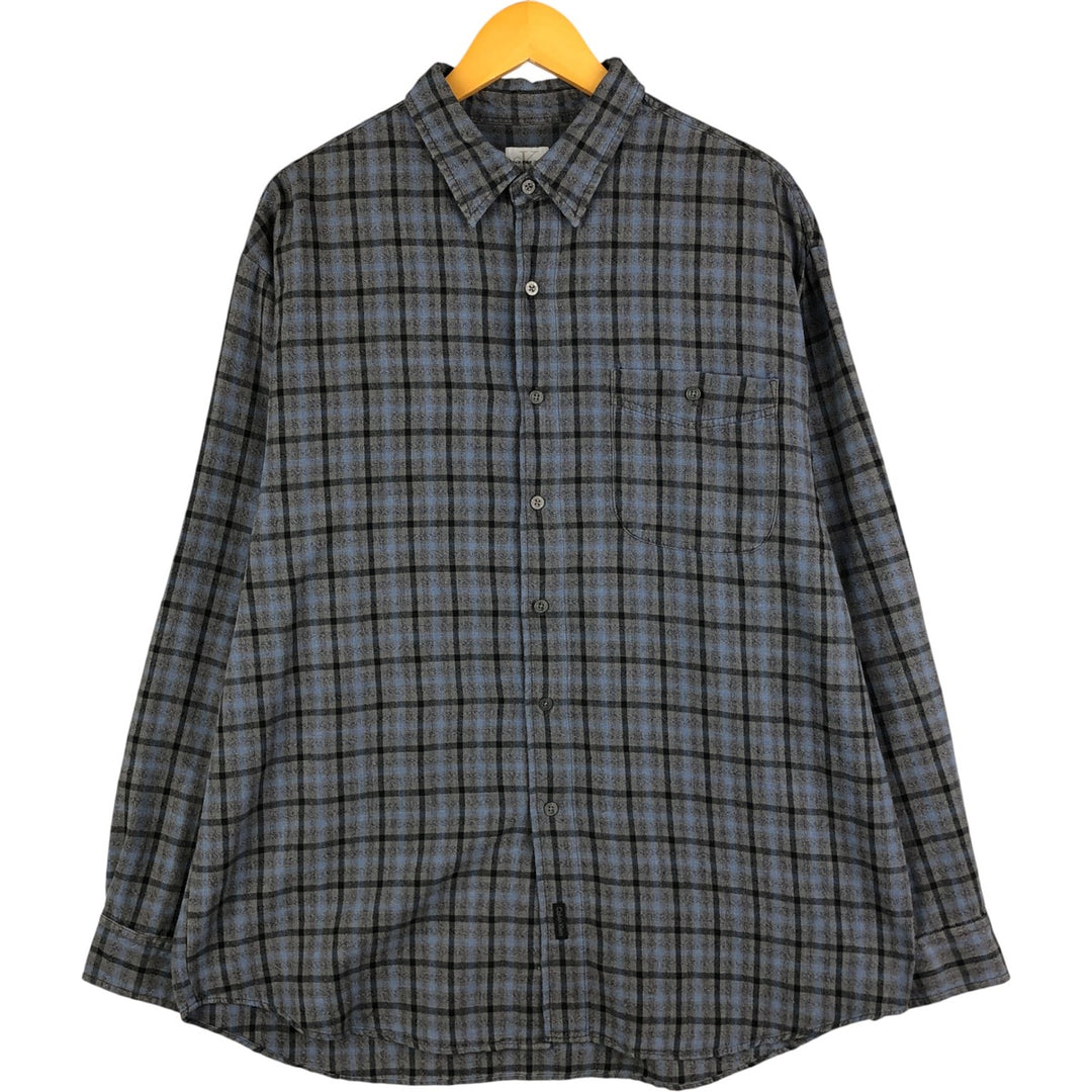 Calvin Klein Jeans Long Sleeve Light Flannel Check Shirt, Men's Size L cotton gray type Vintage Second Hand