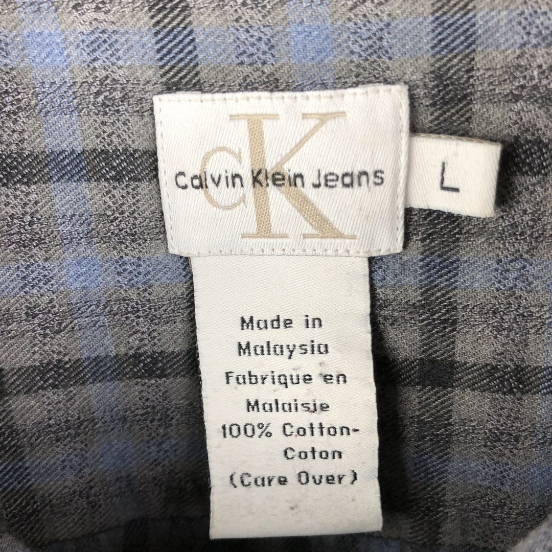 Calvin Klein Jeans Long Sleeve Light Flannel Check Shirt, Men's Size L cotton gray type Vintage Second Hand