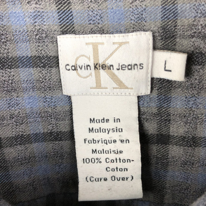 Calvin Klein Jeans Long Sleeve Light Flannel Check Shirt, Men's Size L cotton gray type Vintage Second Hand