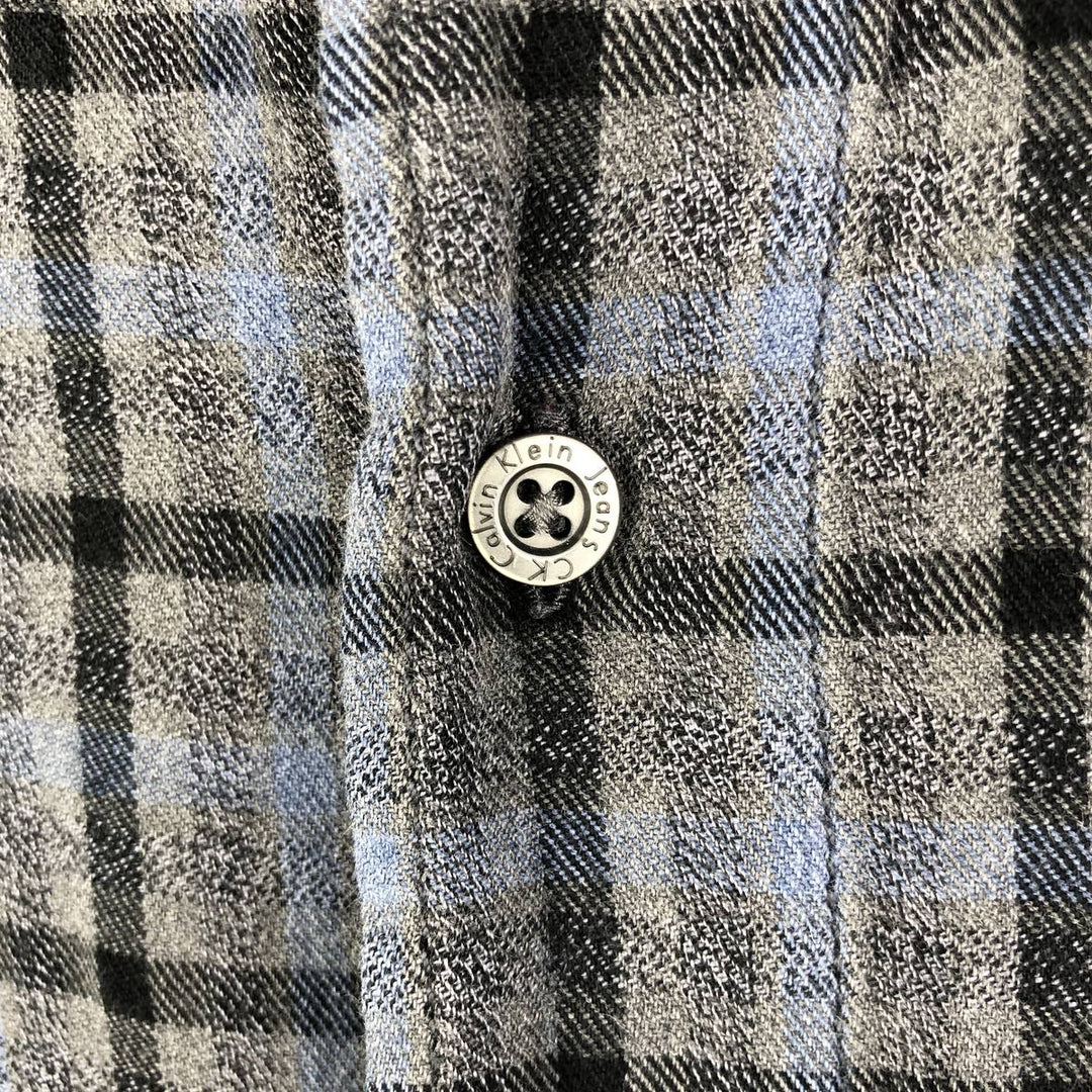 Calvin Klein Jeans Long Sleeve Light Flannel Check Shirt, Men's Size L cotton gray type Vintage Second Hand