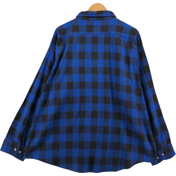 Oversized 80'S Five Brother DAKOTA buffalo check long-sleeve light flannel check shirt, men's size XXXL cotton blue type Vintage Second Hand