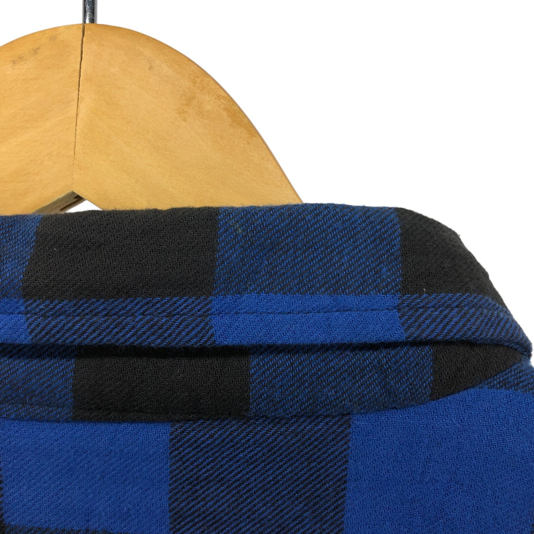 Oversized 80'S Five Brother DAKOTA buffalo check long-sleeve light flannel check shirt, men's size XXXL cotton blue type Vintage Second Hand