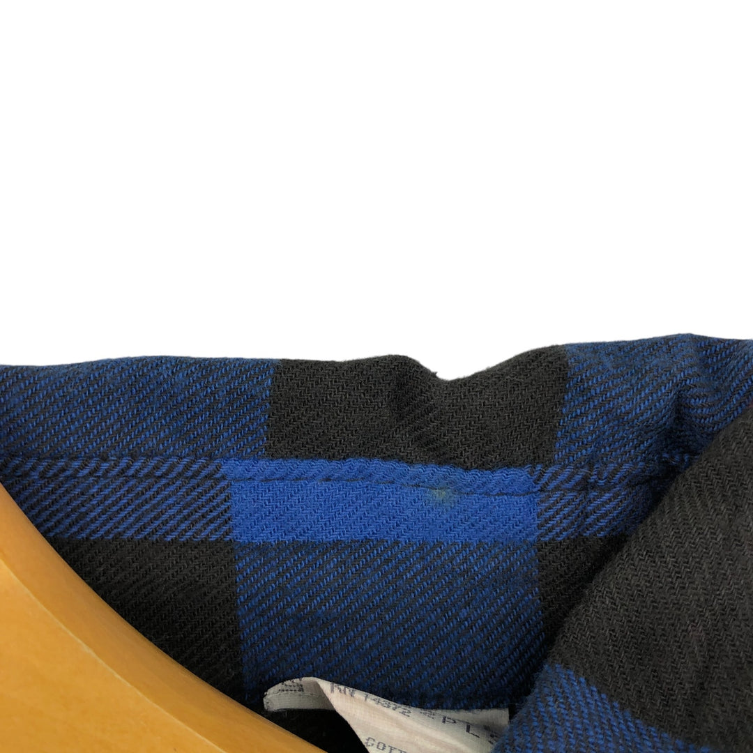 Oversized 80'S Five Brother DAKOTA buffalo check long-sleeve light flannel check shirt, men's size XXXL cotton blue type Vintage Second Hand