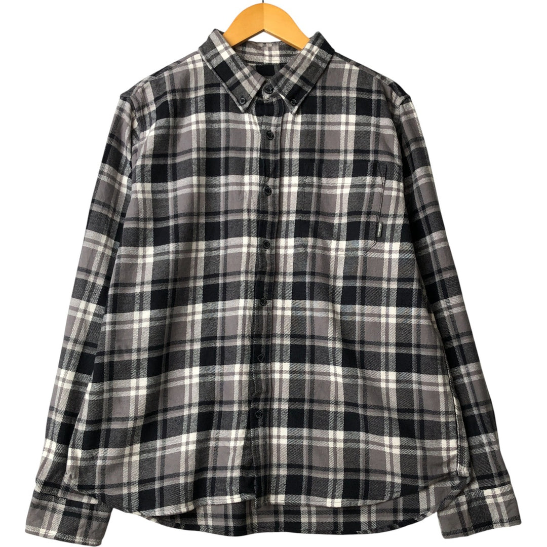 Eddie Bauer Long Sleeve Button-Down Light Flannel Check Shirt, Men's XL cotton gray type Vintage Second Hand