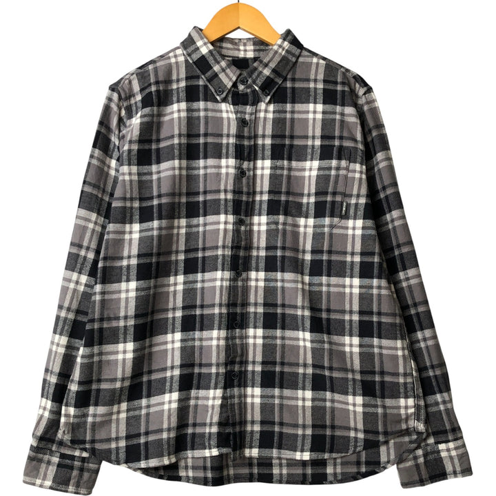 Eddie Bauer Long Sleeve Button-Down Light Flannel Check Shirt, Men's XL cotton gray type Vintage Second Hand