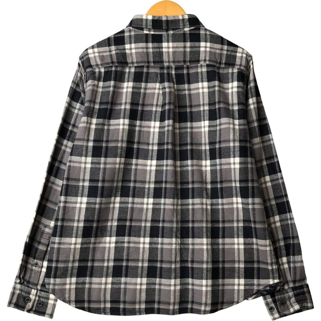 Eddie Bauer Long Sleeve Button-Down Light Flannel Check Shirt, Men's XL cotton gray type Vintage Second Hand