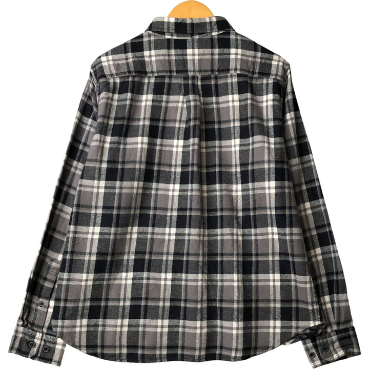 Eddie Bauer Long Sleeve Button-Down Light Flannel Check Shirt, Men's XL cotton gray type Vintage Second Hand