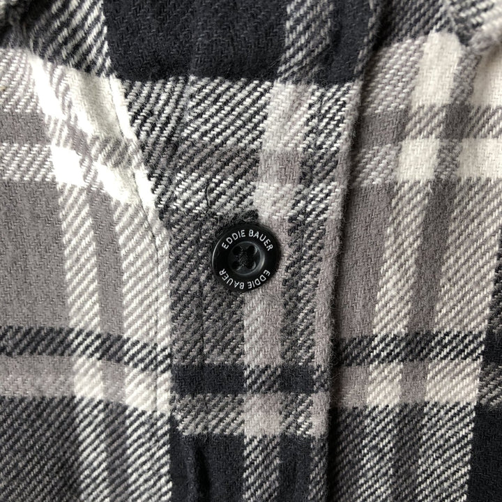 Eddie Bauer Long Sleeve Button-Down Light Flannel Check Shirt, Men's XL cotton gray type Vintage Second Hand