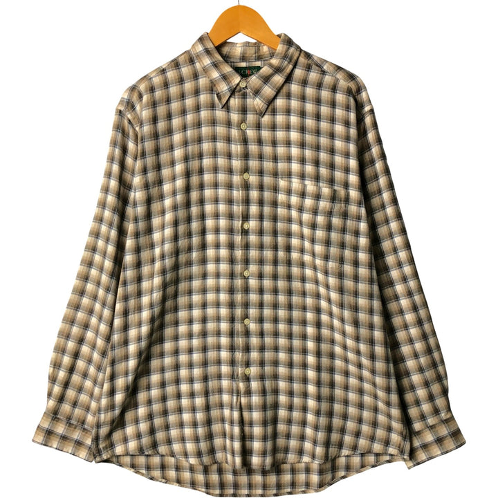 90'S J.Crew Long Sleeve Light Nell Check Shirt, Men's Size L, Vintage cotton ivory Vintage Second Hand