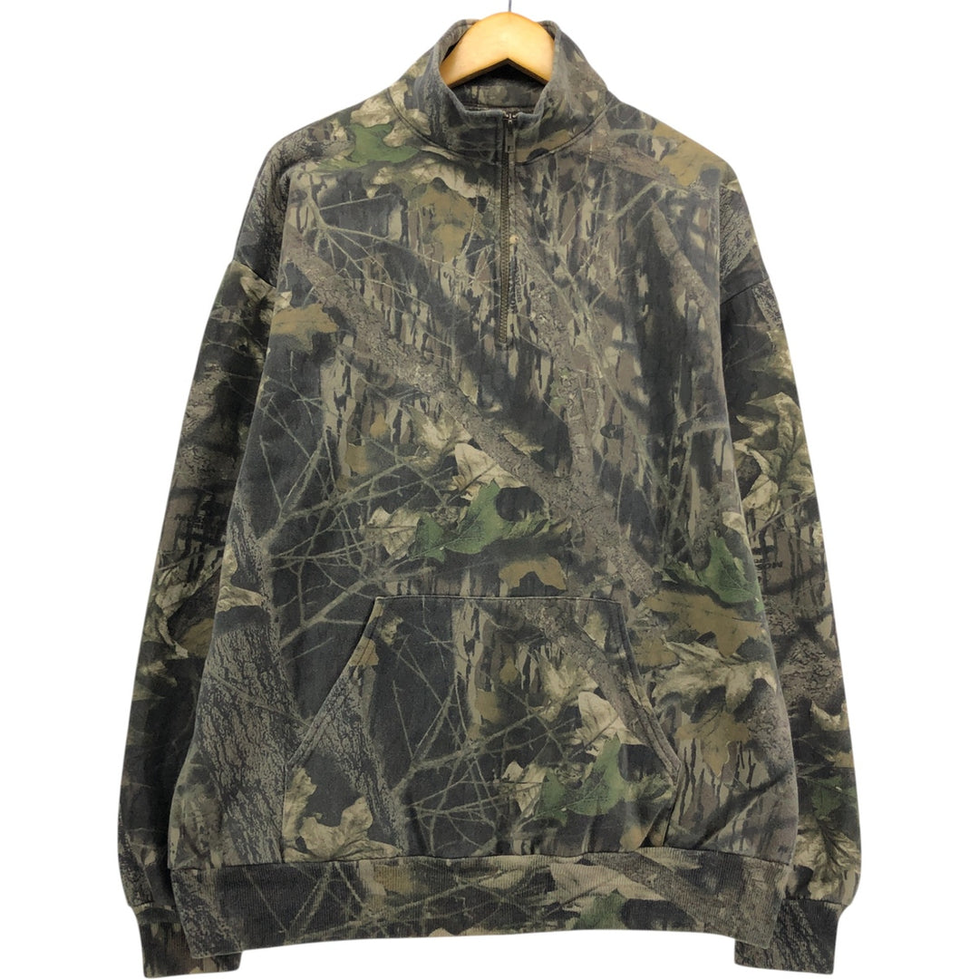 Jerzees Camouflage Pattern Realtree Camo Half-Zip Sweatshirt, Men's XL cotton Khaki type Vintage Second Hand
