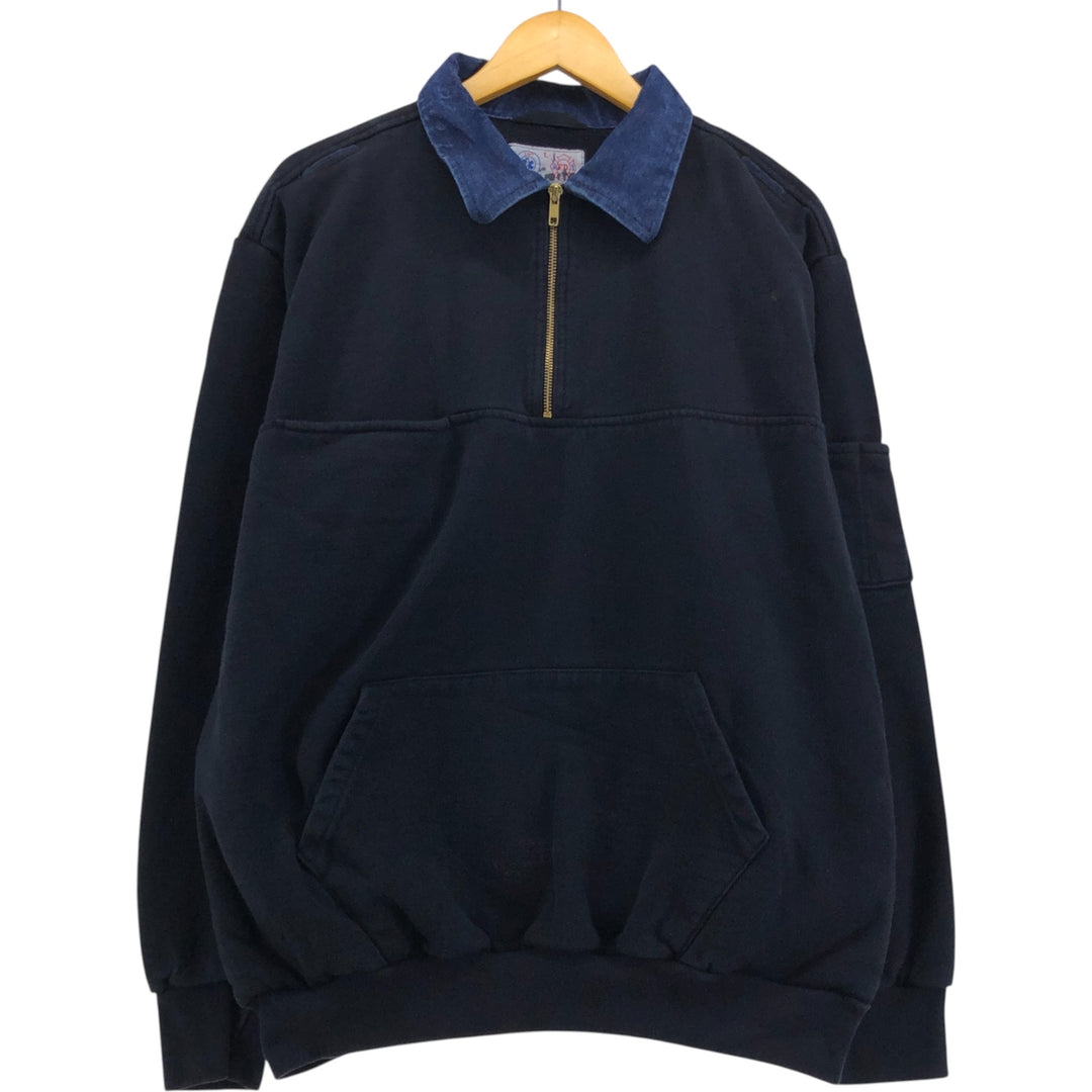 GAME Workwear Collared Half-Zip Sweatshirt, Men's Size L cotton black type Vintage Second Hand