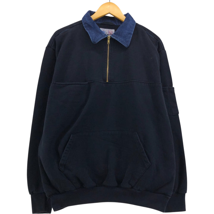 GAME Workwear Collared Half-Zip Sweatshirt, Men's Size L cotton black type Vintage Second Hand