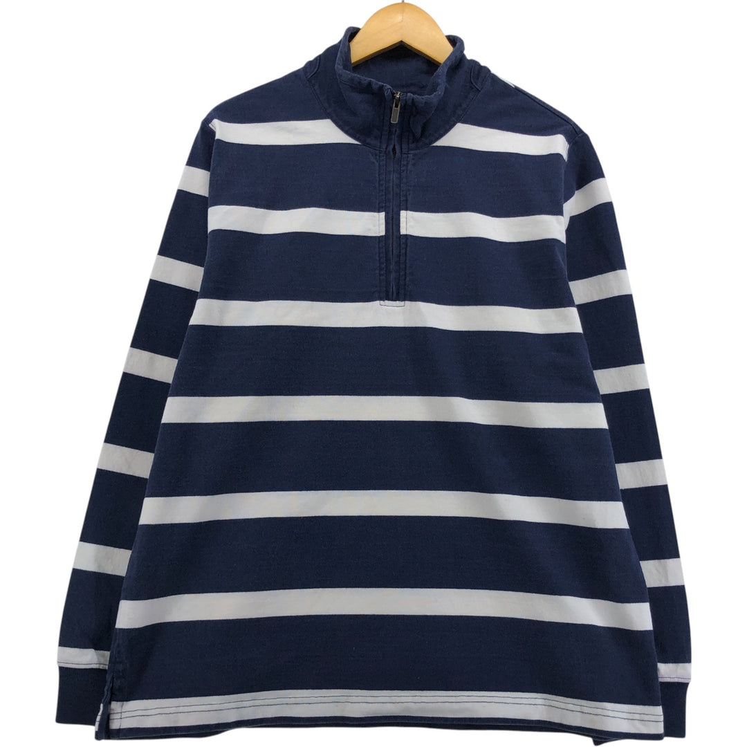 LLBean Striped Pattern Half-Zip Sweatshirt, Men's Size L cotton navy blue type Vintage Second Hand