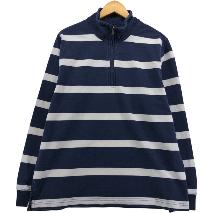 LLBean Striped Pattern Half-Zip Sweatshirt, Men's Size L cotton navy blue type Vintage Second Hand
