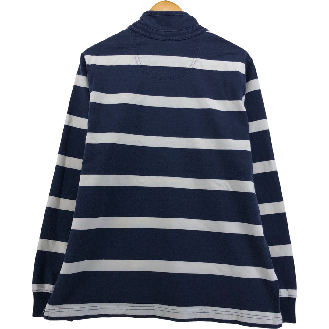 LLBean Striped Pattern Half-Zip Sweatshirt, Men's Size L cotton navy blue type Vintage Second Hand