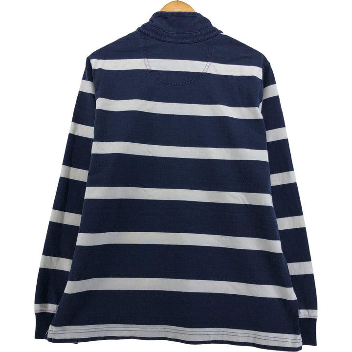 LLBean Striped Pattern Half-Zip Sweatshirt, Men's Size L cotton navy blue type Vintage Second Hand