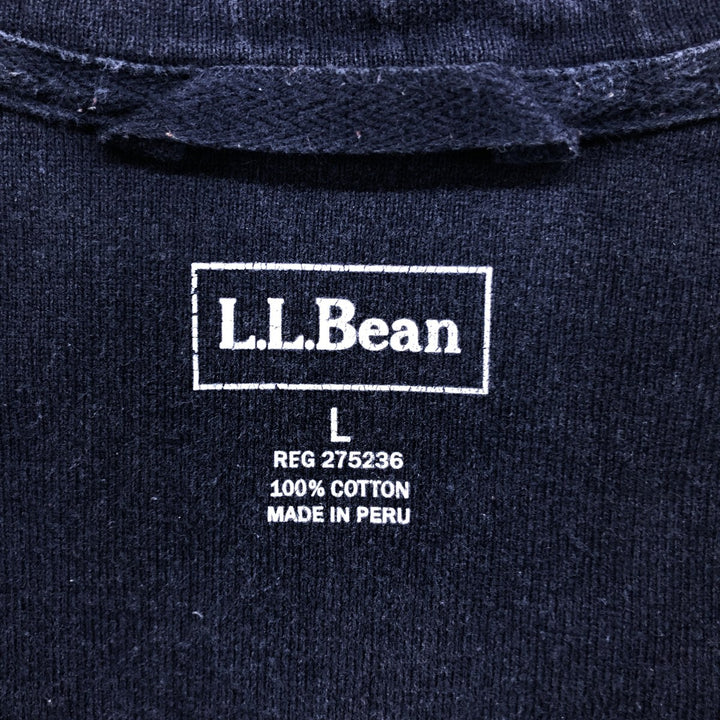 LLBean Striped Pattern Half-Zip Sweatshirt, Men's Size L cotton navy blue type Vintage Second Hand