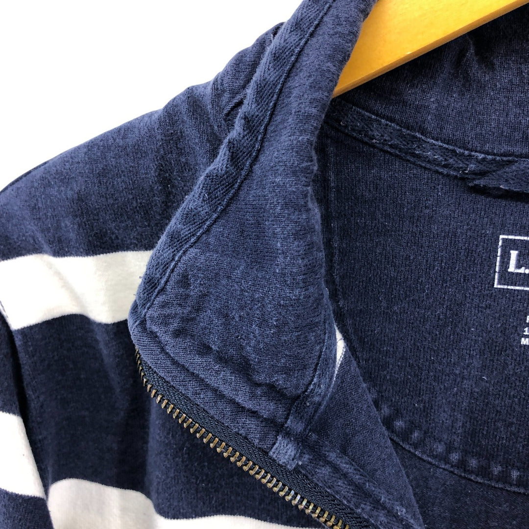 LLBean Striped Pattern Half-Zip Sweatshirt, Men's Size L cotton navy blue type Vintage Second Hand