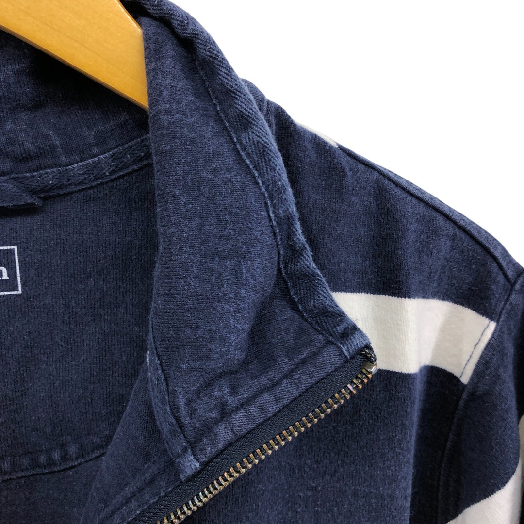 LLBean Striped Pattern Half-Zip Sweatshirt, Men's Size L cotton navy blue type Vintage Second Hand