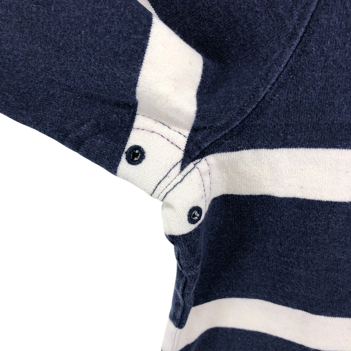 LLBean Striped Pattern Half-Zip Sweatshirt, Men's Size L cotton navy blue type Vintage Second Hand