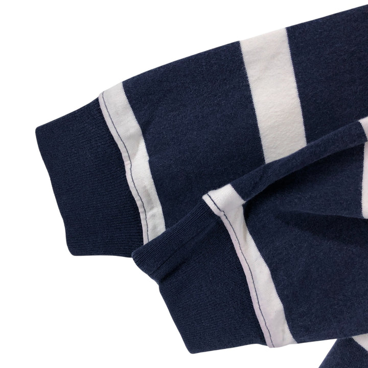 LLBean Striped Pattern Half-Zip Sweatshirt, Men's Size L cotton navy blue type Vintage Second Hand