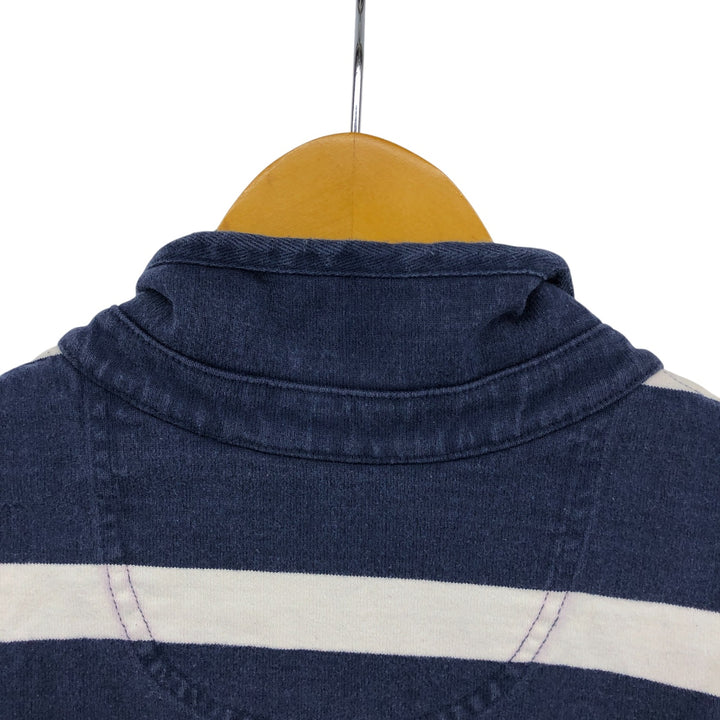 LLBean Striped Pattern Half-Zip Sweatshirt, Men's Size L cotton navy blue type Vintage Second Hand