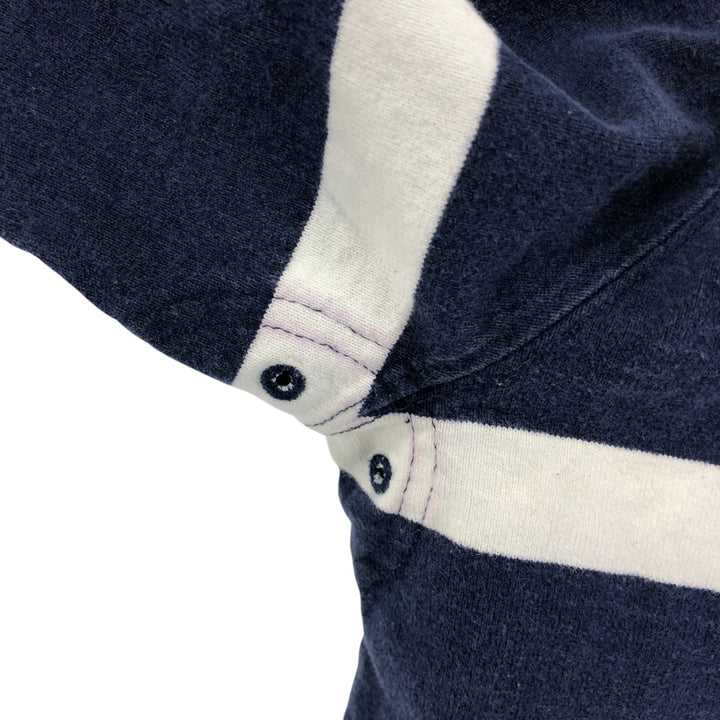 LLBean Striped Pattern Half-Zip Sweatshirt, Men's Size L cotton navy blue type Vintage Second Hand