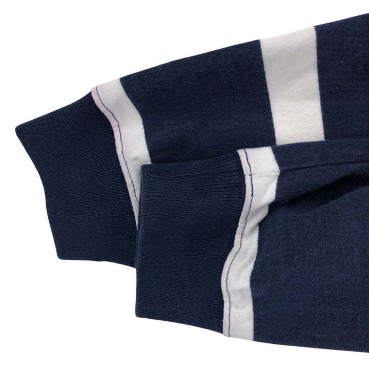 LLBean Striped Pattern Half-Zip Sweatshirt, Men's Size L cotton navy blue type Vintage Second Hand