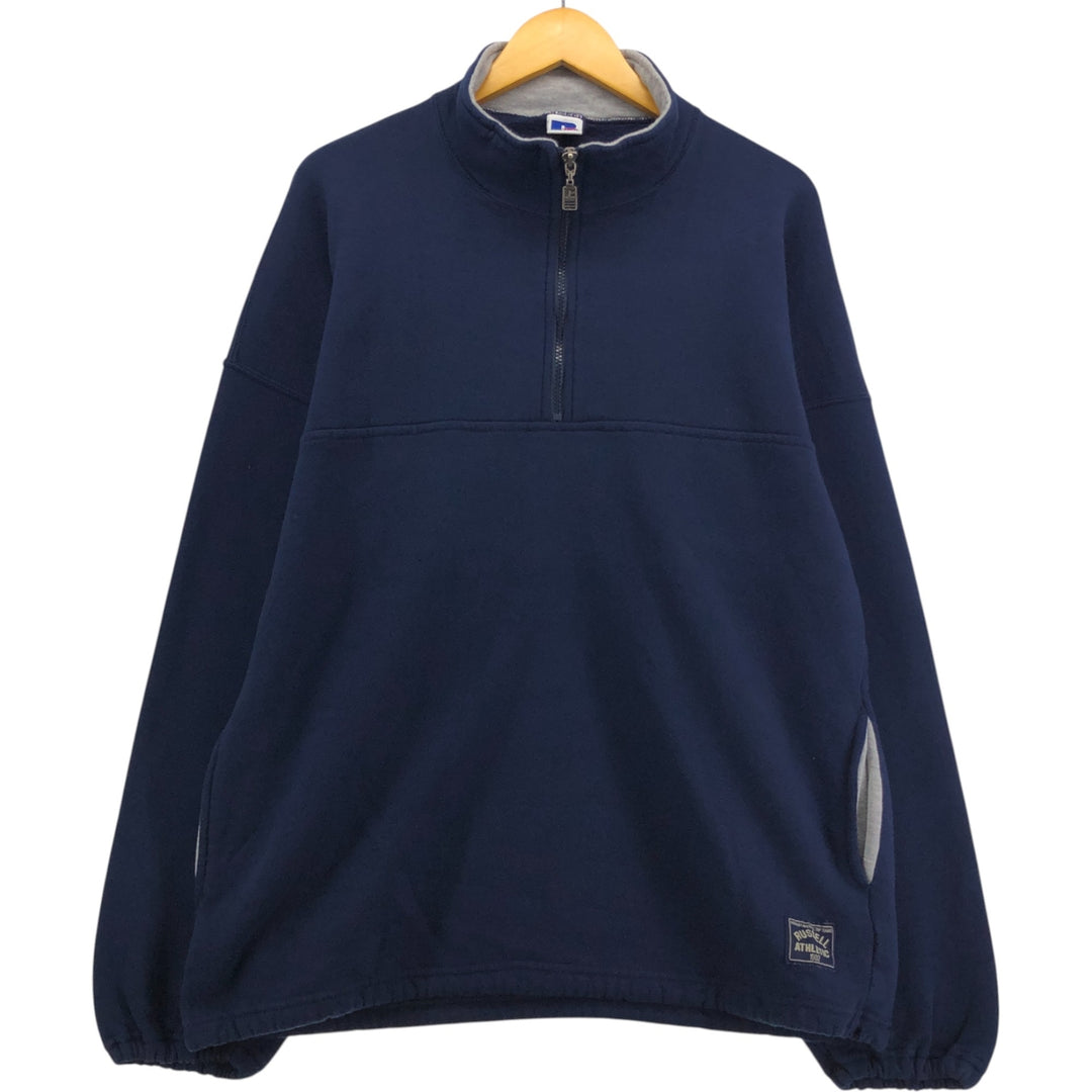 Russell Half-Zip Sweatshirt, Made in USA, Men's Size L cotton navy blue type Vintage Second Hand