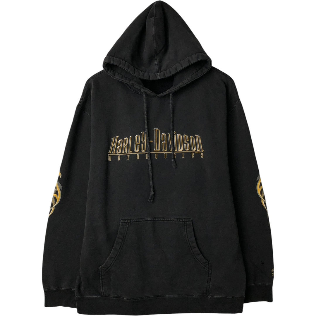 00'S Harley-Davidson Fire Pattern Pullover Sweatshirt Hoodie, Men's Size L cotton black type Vintage Second Hand