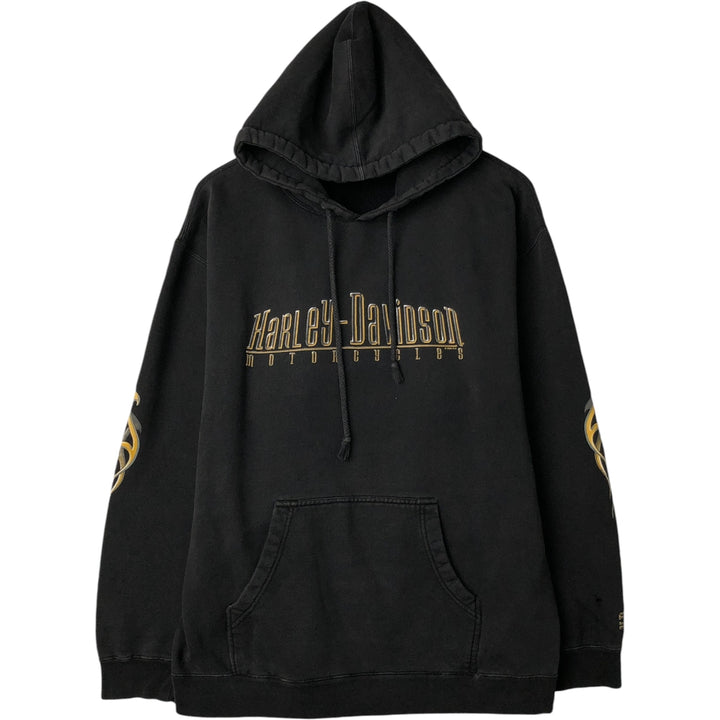 00'S Harley-Davidson Fire Pattern Pullover Sweatshirt Hoodie, Men's Size L cotton black type Vintage Second Hand