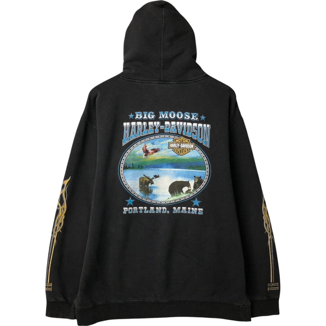 00'S Harley-Davidson Fire Pattern Pullover Sweatshirt Hoodie, Men's Size L cotton black type Vintage Second Hand