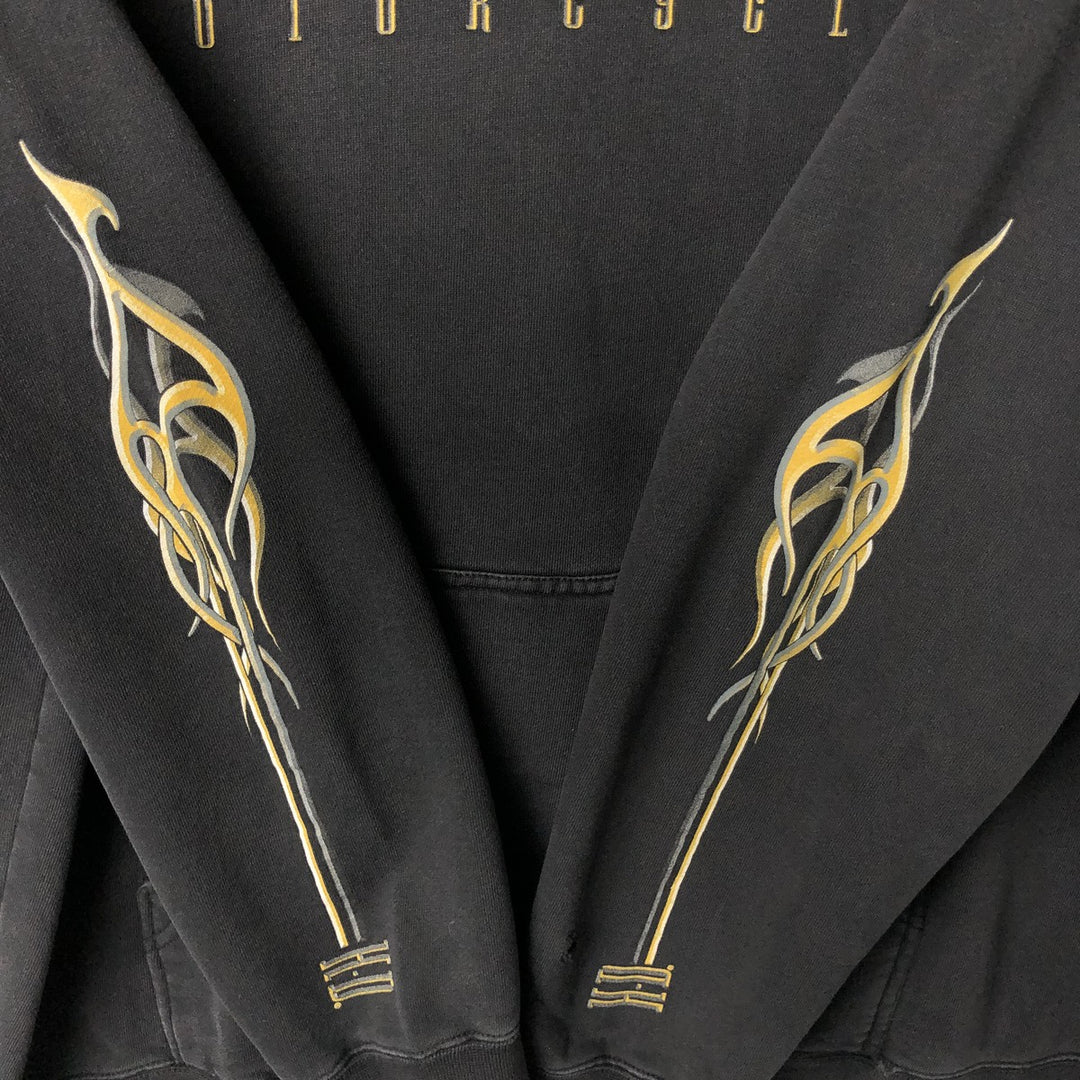 00'S Harley-Davidson Fire Pattern Pullover Sweatshirt Hoodie, Men's Size L cotton black type Vintage Second Hand