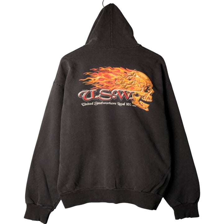 Union Line United Steelworkers (USW) Advertising Pullover Hoodie, Made in USA, Men's Size L unclear black type Vintage Second Hand