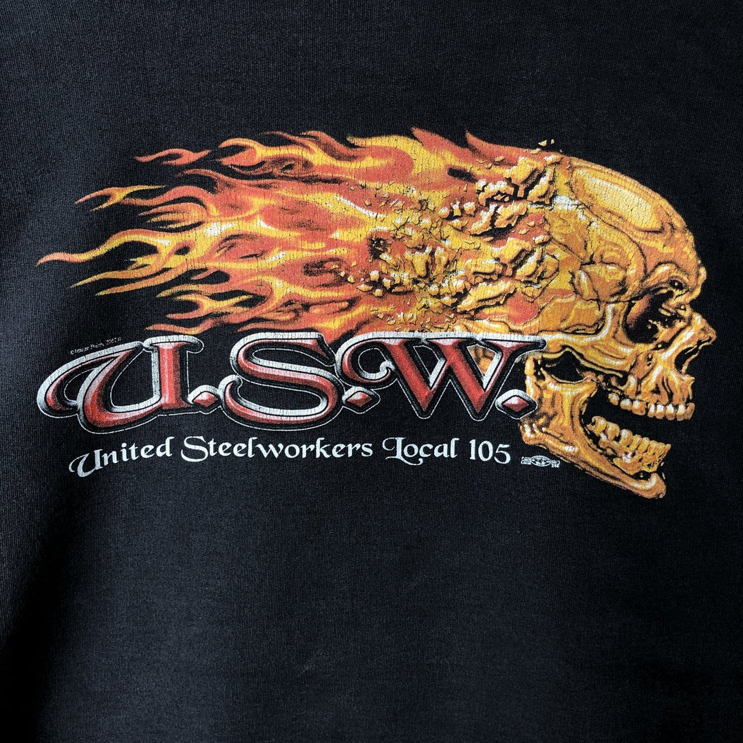 Union Line United Steelworkers (USW) Advertising Pullover Hoodie, Made in USA, Men's Size L unclear black type Vintage Second Hand