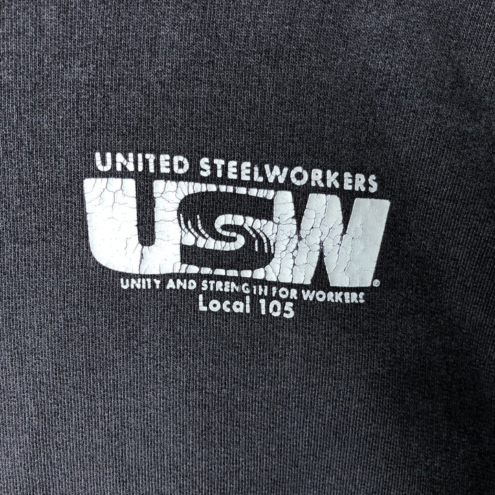 Union Line United Steelworkers (USW) Advertising Pullover Hoodie, Made in USA, Men's Size L unclear black type Vintage Second Hand