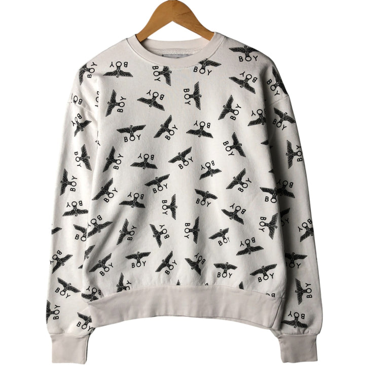 BOY LONDON all-over logo sweatshirt, made in the USA, men's size XS cotton white type Vintage Second Hand