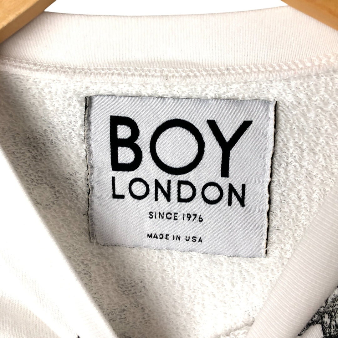 BOY LONDON all-over logo sweatshirt, made in the USA, men's size XS cotton white type Vintage Second Hand