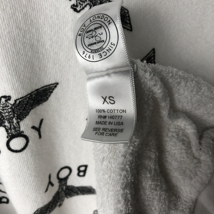 BOY LONDON all-over logo sweatshirt, made in the USA, men's size XS cotton white type Vintage Second Hand