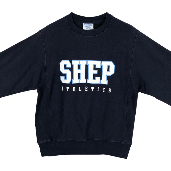 Champion REVERSE WEAVE Reverse Weave Print Sweatshirt, Men's Size Small cotton navy blue type Vintage Second Hand