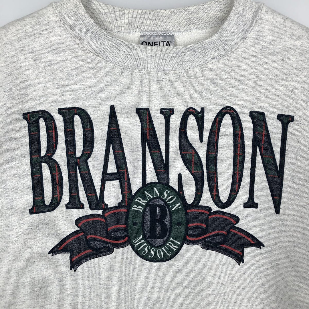 90'S Oneita Power-Sweets Printed Sweatshirt, Made in USA, Men's Size XL, Vintage polyester gray type Vintage Second Hand