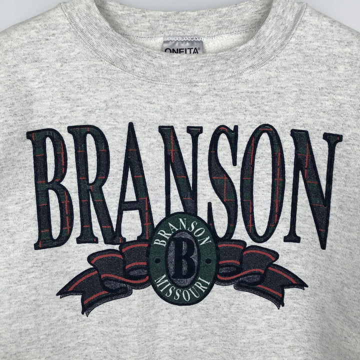 90'S Oneita Power-Sweets Printed Sweatshirt, Made in USA, Men's Size XL, Vintage polyester gray type Vintage Second Hand