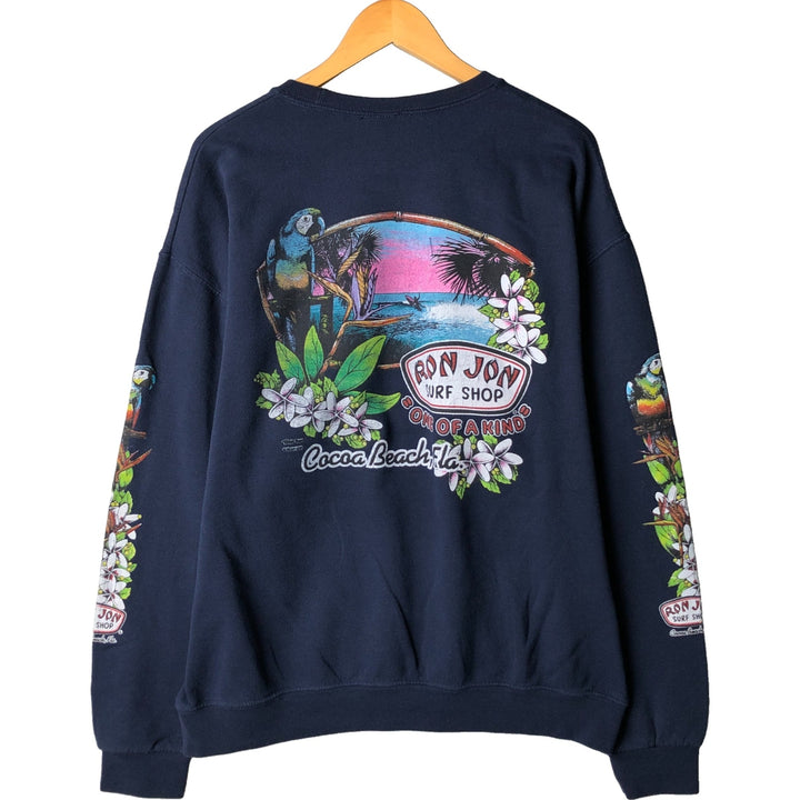 Jerzees Ron Jon Printed Sweatshirt, Men's, Size XL, Vintage cotton navy blue type Vintage Second Hand